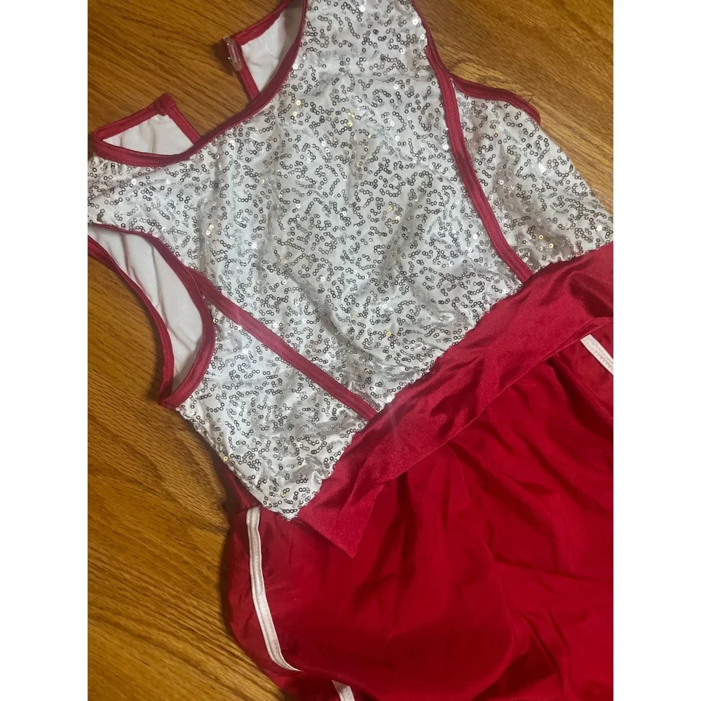 Weissman Red & Silver Sequin Dance Costume Pants and top MC